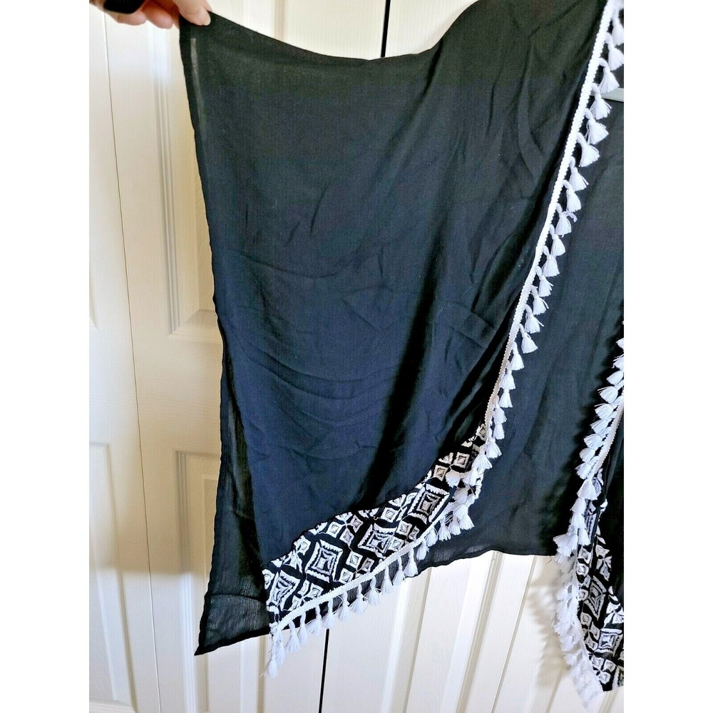 Vince Camuto OS Women Black White Tassel Embroidered Kimono Wrap Cardigan NWT - Picture 9 of 9